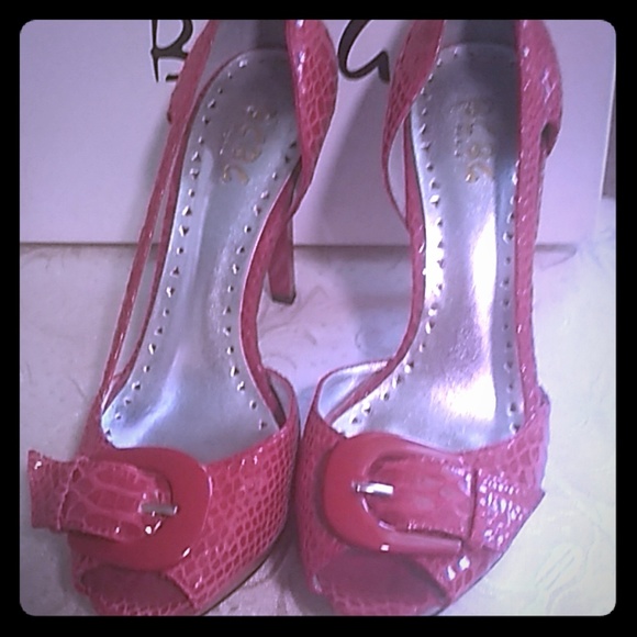 BCBG PARIS 8.5 RED LEATHER SNAKESKIN D'ORSAY HEELS - Picture 5 of 6